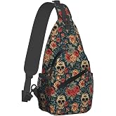 Mqtzyiwx Gothic Rose Skull-1 Sling Backpack Hiking Backpack Crossbody Bag Sports Lightweight And Durable Chest Bag Shoulder Bag For Women Men