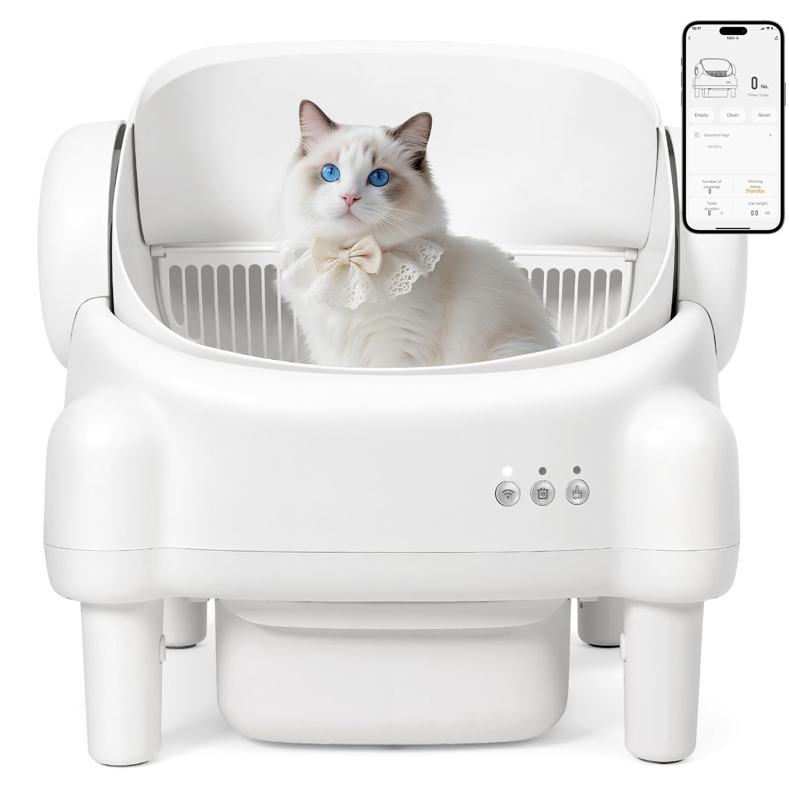 Photo 1 of ****SIMILAR ITEM**** Self Cleaning Litter Box,Open Top Automatic Litter Box with App Control for Multiple Cats, Safety Sensors Protection, Odor Control Includes 2 roll Liners,Large Waste Bin, Cream White