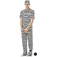 Conniving Convict Men's Halloween Costume - Orange or White and Black Prisoner Jumpsuit
