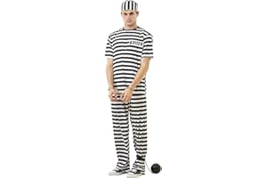 HAUNTLOOK Conniving Convict Men's Halloween Costume - Orange or White and Black Prisoner Jumpsuit
