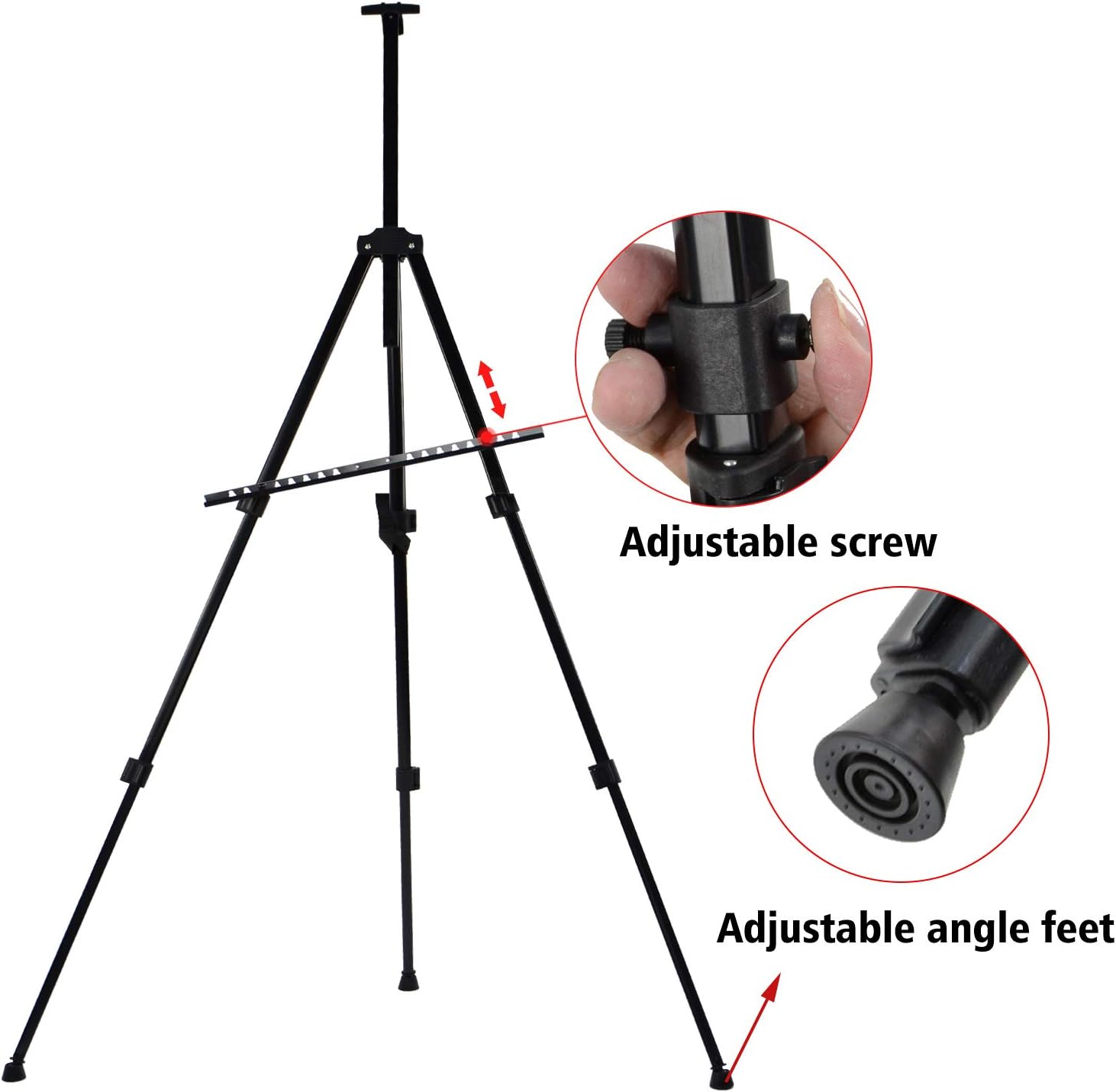T-Sign 66" Reinforced Artist Easel Stand, Extra Thick Aluminum Metal Tripod Display Easel 21" to 66" Adjustable Height with Portable Bag for Floor/Table-Top Drawing and Displaying : Office Products