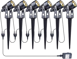 Gartenleuchte, GEEDIAR 6 Stücke Gartenstrahler Warmweiß COB LED Gartenleuchten mit Erdspieß IP65 Wasserdicht LED Gartenstrahler mit Stecker für Außen Garten Rasen