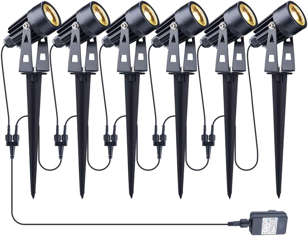 Gartenleuchte, GEEDIAR 6 Stücke Gartenstrahler Warmweiß COB LED Gartenleuchten mit Erdspieß IP65 Wasserdicht LED Gartenstrahler mit Stecker für Außen Garten Rasen
