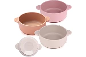 Eascrozn 3 Pack Baby Bowls with Suction, Stay Put Silicone Suction Bowls for Babies Toddler Kids, BPA Free, Soft Safe Baby Led Weaning Supplies for Food Bowl, Microwave and Dishwasher Safe