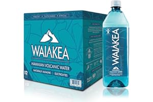 Waiakea Hawaiian Volcanic Water, Naturally Alkaline, 100% Recycled Bottle, 1L (Pack of 12), 33.8 Fl Oz (Pack of 12)