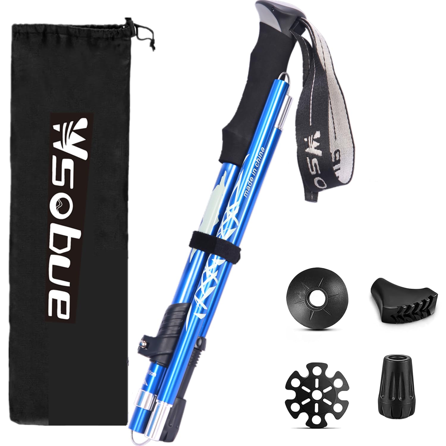 Trekking Pole, Collapsible Walking Hiking Stick for Men Women, Ultralight Aluminum Ski Pole with EVA Grip (Blue 1 Pack) — image 1