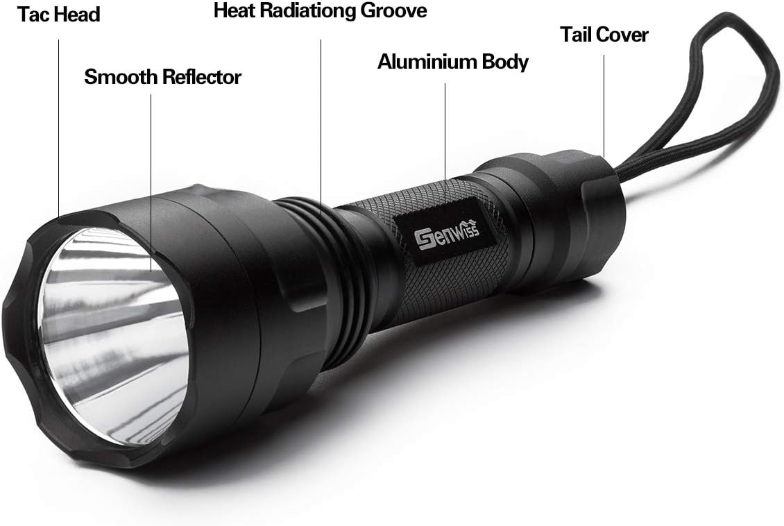Genwiss LED Flashlight Emergency Torch Ultra Bright XM-L2 5 Modes 3000 Lumen Water Resistant Handheld Portable Military Light for Camping Biking Working Hunting Fishing Riding Walking: Sports & Outdoors