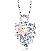 Oskani Butterfly Heart Necklaces for Women, 925 Sterling Silver 5A Cubic Zirconia Birthstone Pendant Jewelry Gifts, Anniversary Birthday Christmas Gifts for her