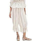 KOSUSANILL Women Long Bloomer Pants Lace Trim Ruffle Pantaloons Cropped Lounge Pajama Bottoms Y2K Capri Pettipants
