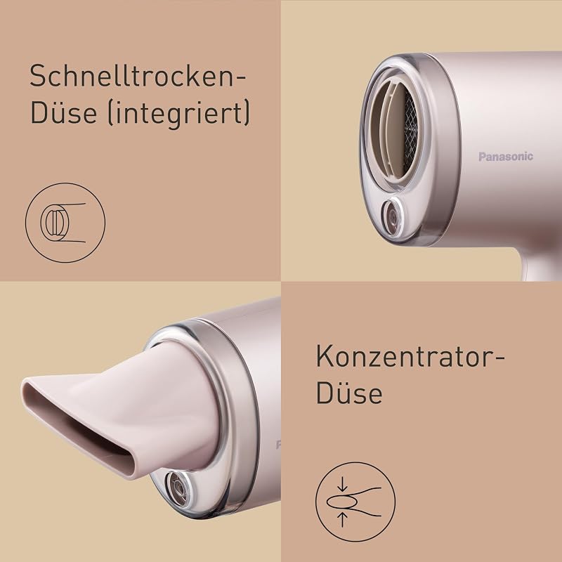 EH-NA7M-P825 nanoe Haartrockner für glänzendes Haar, faltbares Design, Schnelltrocknen, Konzentrator-Aufsatz, 1600 W, Hellrosa