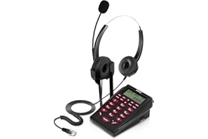 AGPtEK Upgraded Call Center Phone, Corded Telephone with Binaural Headset & Dialpad for House Call Center Office - Noise Cancellation