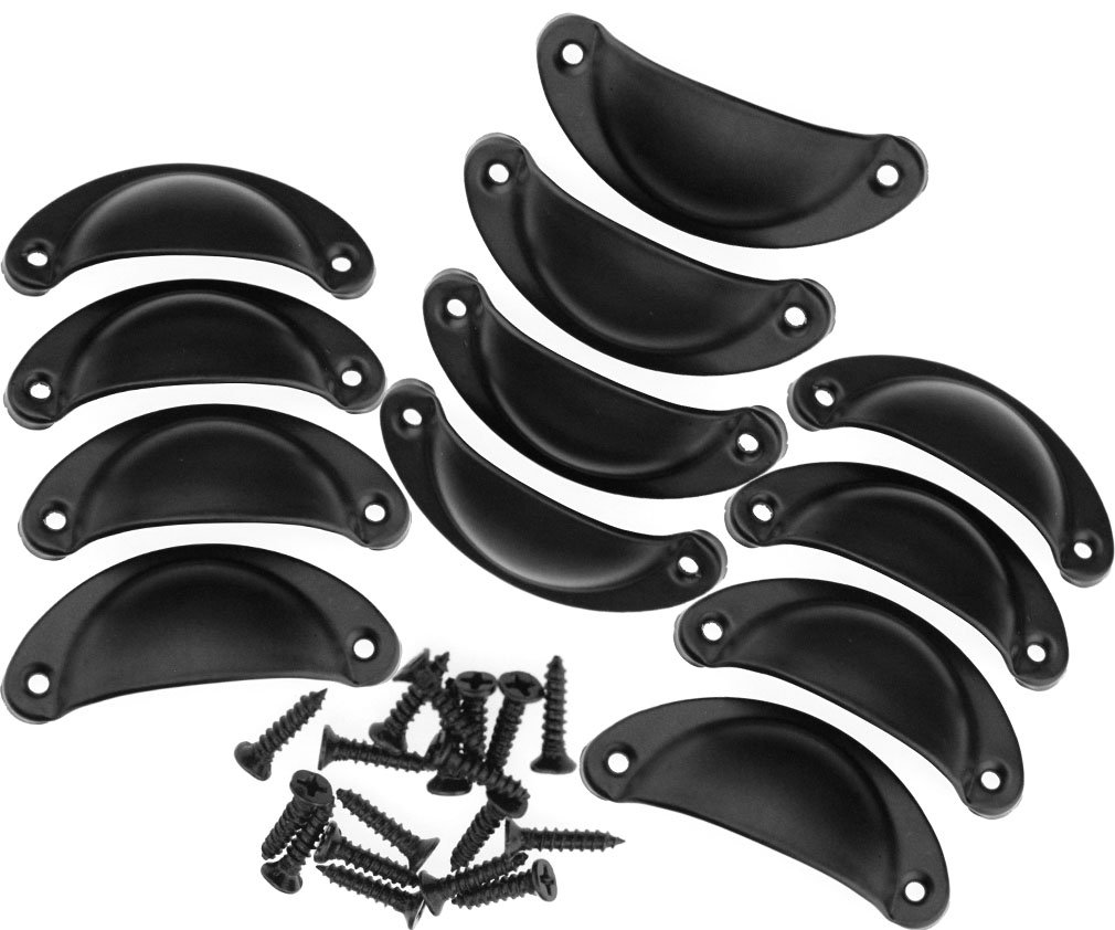 OTOTEC 12 X Drawer Half Moon Shell Pull Handles Retro Kitchen Cupboard Door Black