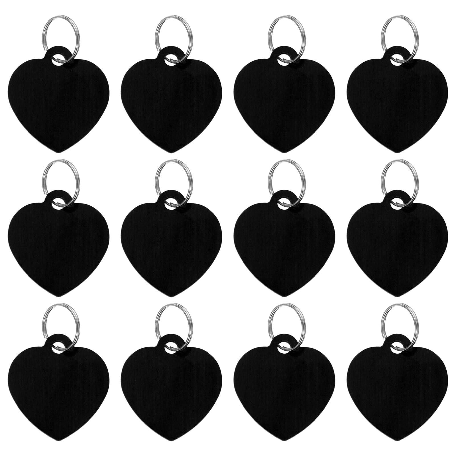 PATIKIL Aluminum Blank Tags 1.4 x 1.2 Inch, 12Pcs Heart Shape Metal Stamping Blanks Pet ID Label with Key Rings for DIY Craft Engraving Laser, Black