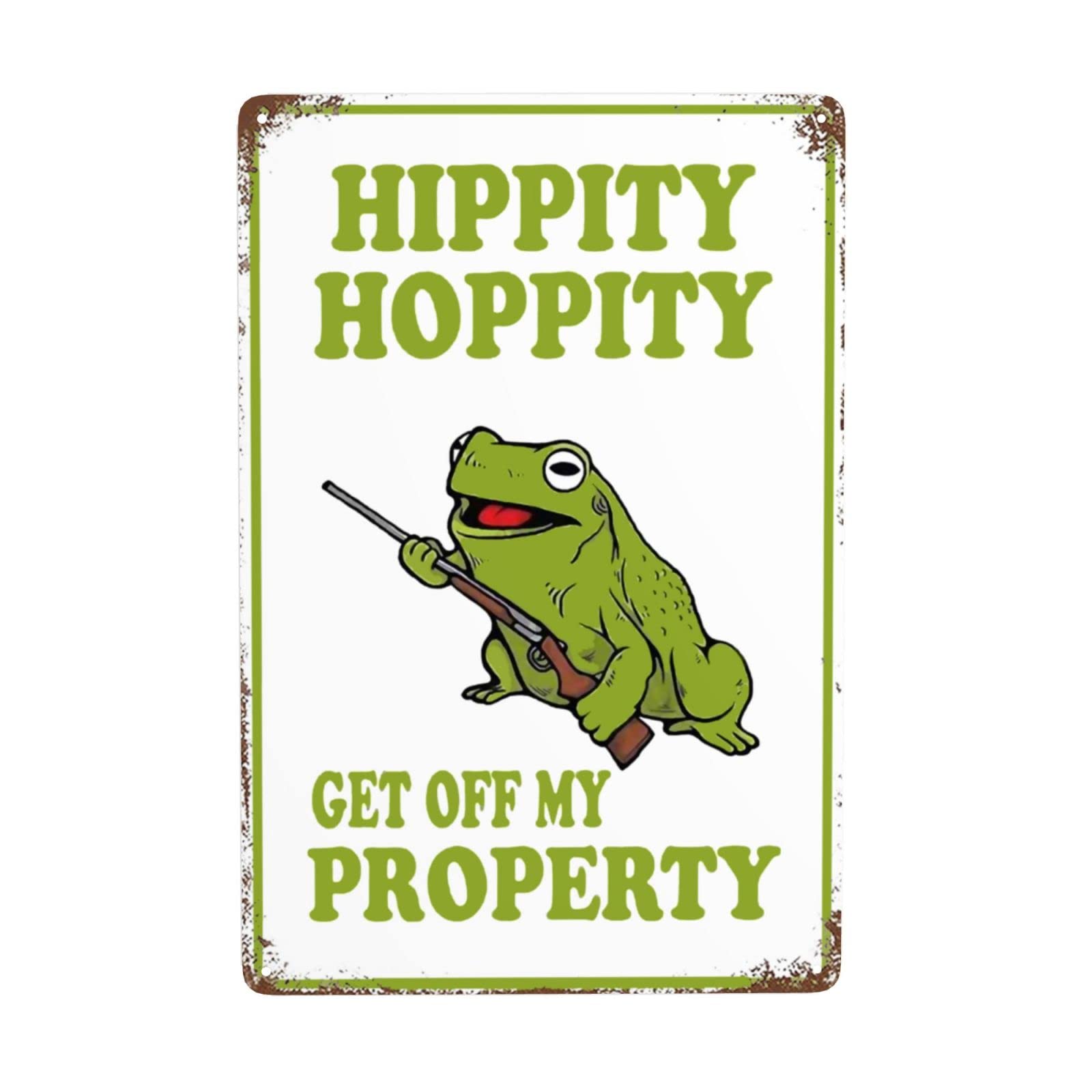 JPKIROZR retro green Hippity Frog Get Off My Property tin sign metal poster wall plaque decoration bar cafe home garage cave club garden Funny Decor art white-style-7-1-2 11.8inchx7.9inch