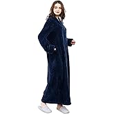 Artfasion Womens Fleece Robe Plush Long Zip Front Bathrobe with Pockets Warm Soft Zippered Bathrobes for Women