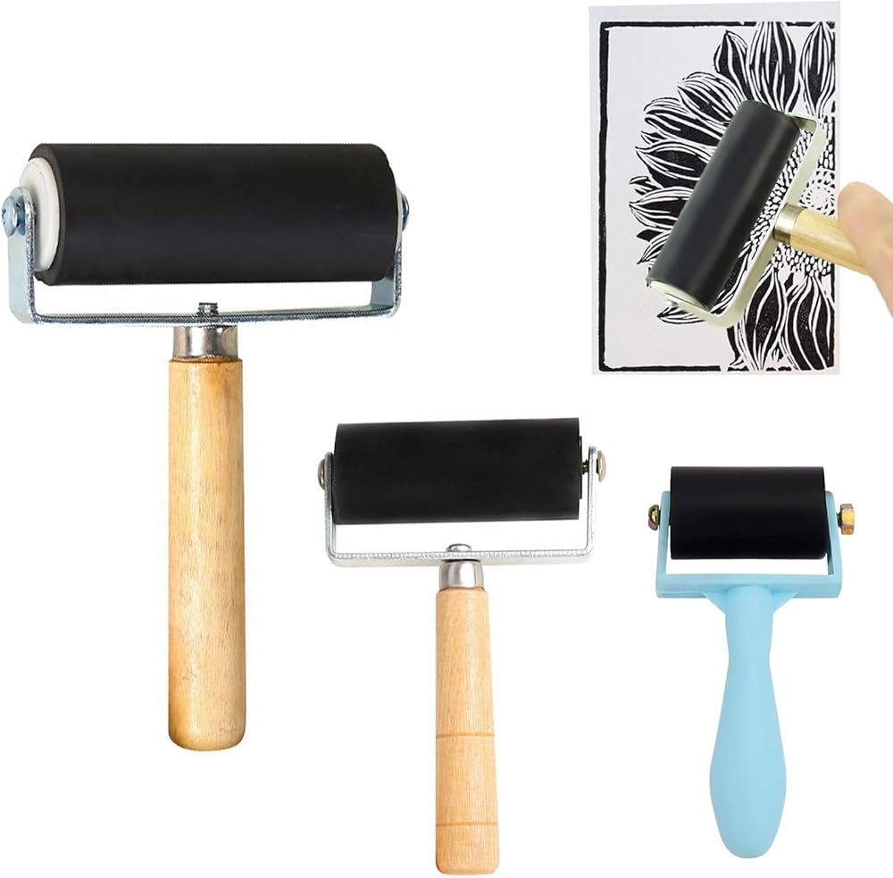 PGKDYC 3Pcs Brayer Roller Set - Rubber Paint Rollers 3 Sizes for Crafts