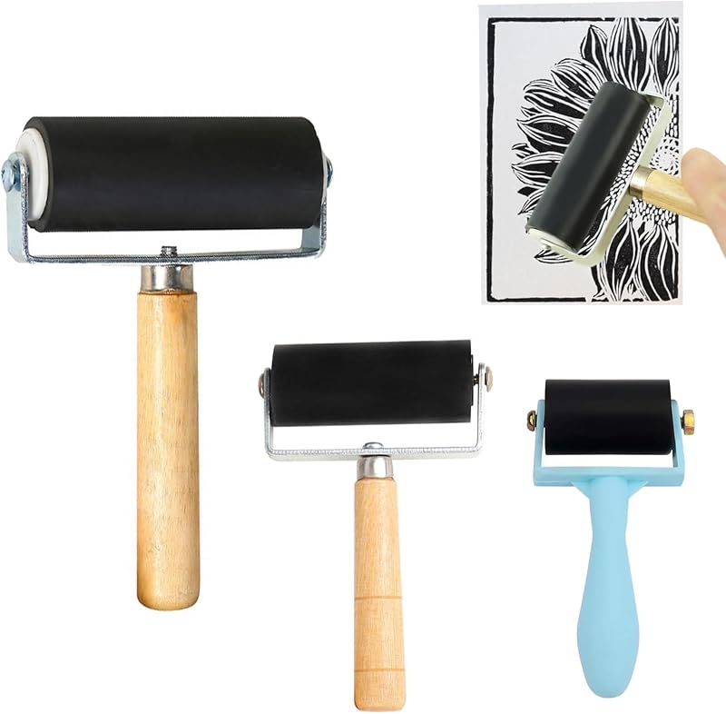 PGKDYC 3Pcs Brayer Roller Set - Rubber Paint Rollers 3 Sizes for Crafts
