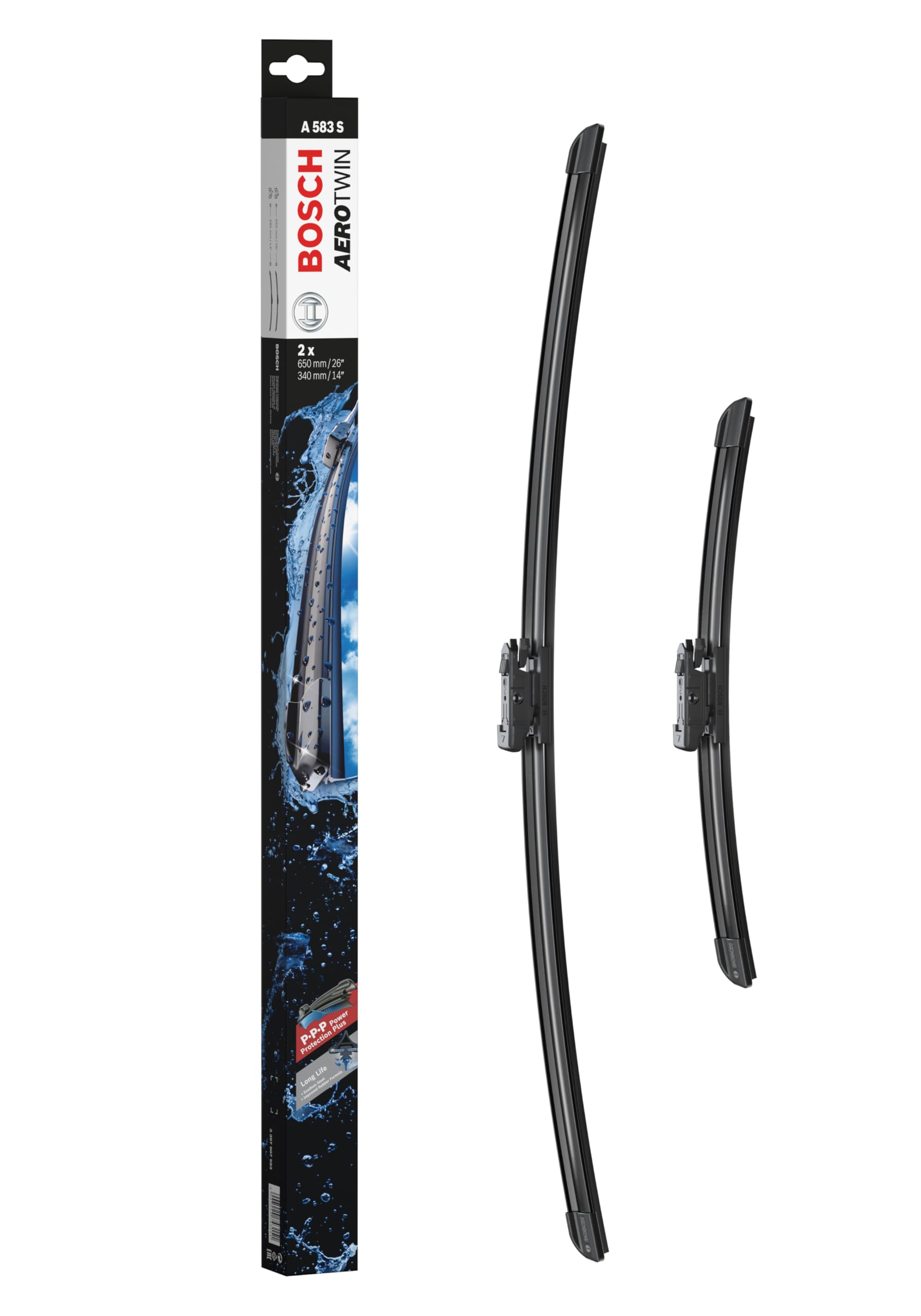 Bosch Wiper Blade Aerotwin A583S, Length: 650mm/340mm – Set of Front Wiper Blades - Only for Left-Hand Drive (EU)