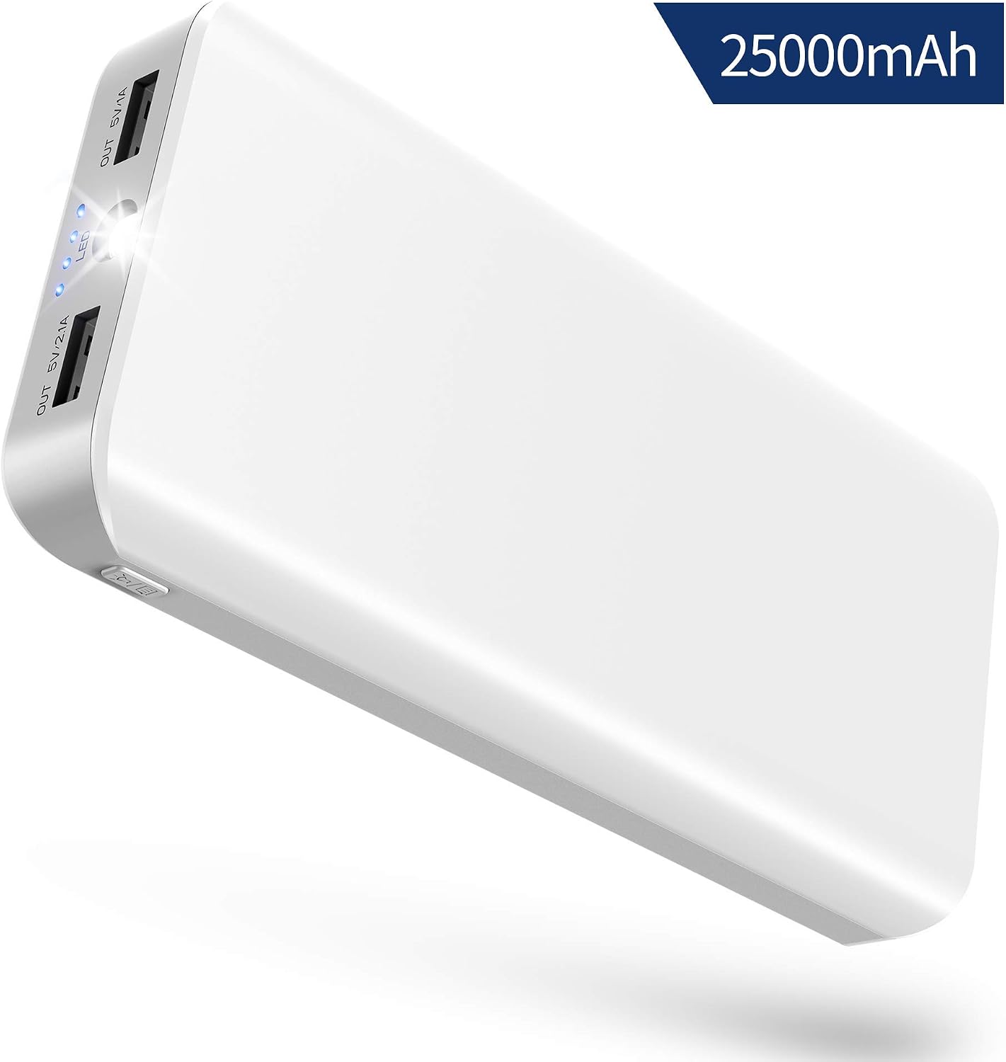 Batería Externa Power Bank 25000mAh Cargador Portátil con Ultra Alta Capacidad, Puertos Dobles y Linterna LED de 4 Modos para IPhone X 8 7 6 Puls, IPad, Samsung Galaxy, Androide y Otros Dispositivos