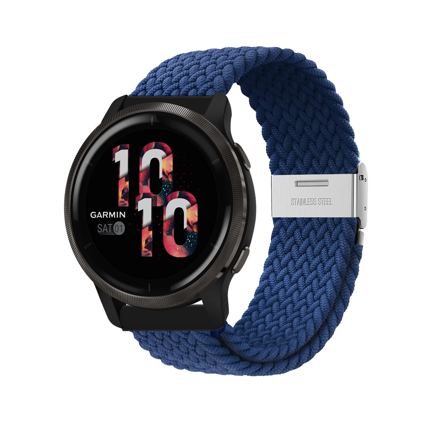 Niboow 22mm Strap for Garmin Venu 3/Venu 2/Vivoactive 4/Forerunner 265/Forerunner 255/Forerunner 255 Music, Elastic Nylon Watch Bands for Huawei Watch GT 4 46mm/Watch 4/Watch 4 Pro - Blue โ image 1
