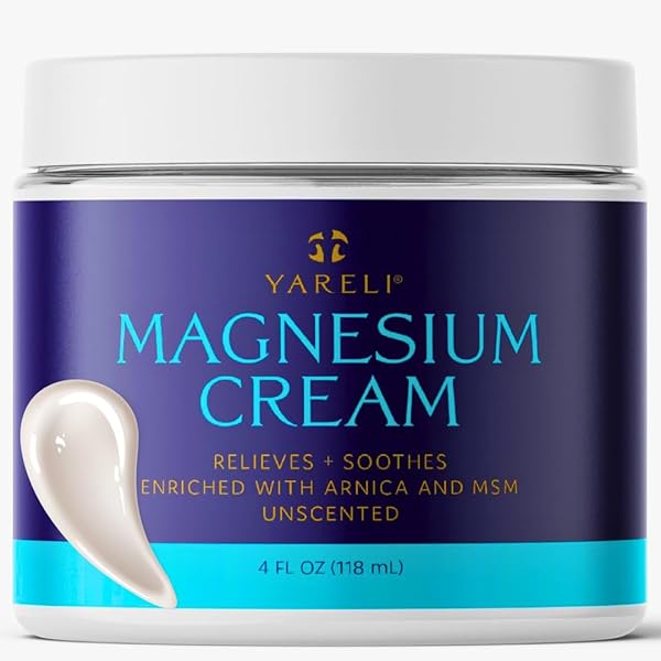 YARELI MAGNESIUM LOTION FOR SLEEP AND PAIN RELIEF, UNSCENTED BODY AND FOOT CREAM WITH TOPICAL MAGNESIUM CHLORIDE, ARNICA AND MSM FOR ADULTS AND KIDS, 4OZ