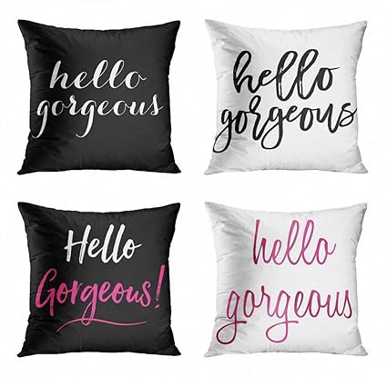 Amazon Com Artsocket Set Of 4 Throw Pillow Covers Hello Black And
