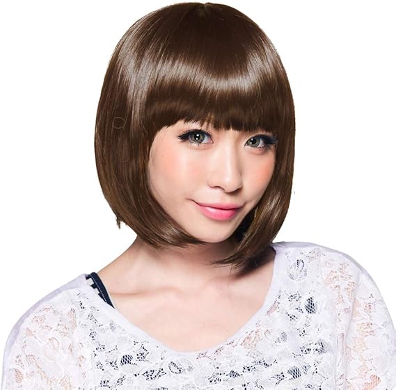 Amazon ケース付き 耐熱 ぱっつんショートボブ マニッシュ ボブ ウィッグ フルウィッグ ショート ボブ ナチュラル フルバング ストレート かつら キャメル フルウィッグ 通販