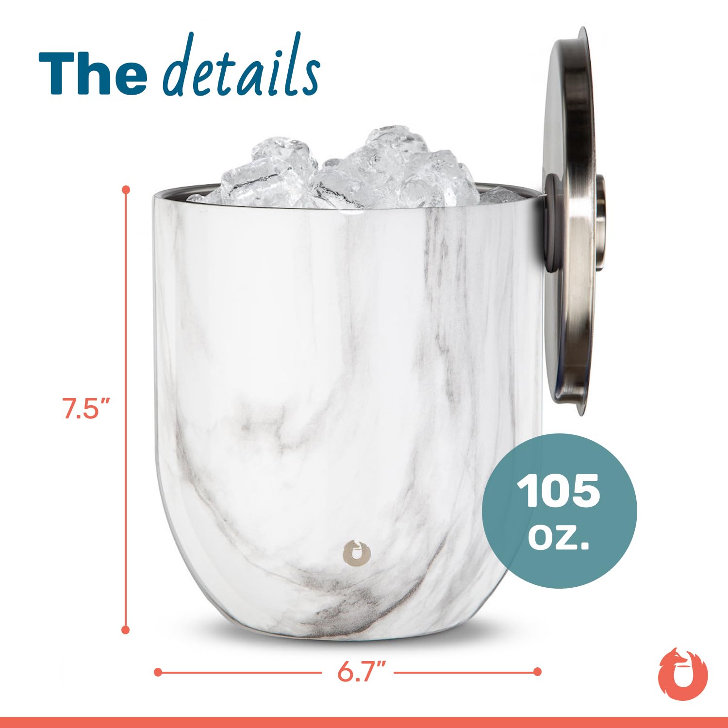 SNOWFOX Premium Vacuum Insulated Stainless Steel Ice Bucket with Lid/Tongs, Non-Rubber Bottom, Home Bar Accessories, Bartending Ice Buckets for Parties, Outdoor Entertaining Supplies, 3L, Marble