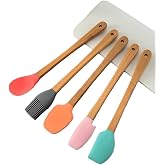 Aissmmeio 5 Piece Silicone Spatulas,Mini Rubber Spatula Bamboo Handle,Heat Resistant Silicone Set,Non-Stick Kitchen Utensils For Baking,Cooking and Stir(colorful)