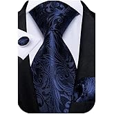 DiBanGu Mens Paisley Tie Set Silk Woven Jacquard Necktie and Pocket Square Cufflinks Gift Set for Wedding Bussiness