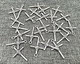 25pcs Christian Cross Charms Pendants for DIY Jewelry Making Accessories By Alimitopia(Antique Silver)