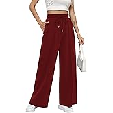 Missufe Women's Elastic High Waist Wide Leg Loose Casual Pants Joggers Workout Lounge Sweatpants with Pockets