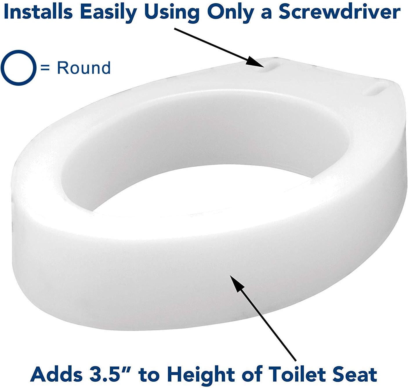 Carex Toilet Seat Riser, Round Raised Toilet Seat Adds 3.5 inches to Toilet Height, for Assistance Bending or Sitting, 300 Pound Weight Capacity: Health & Personal Care