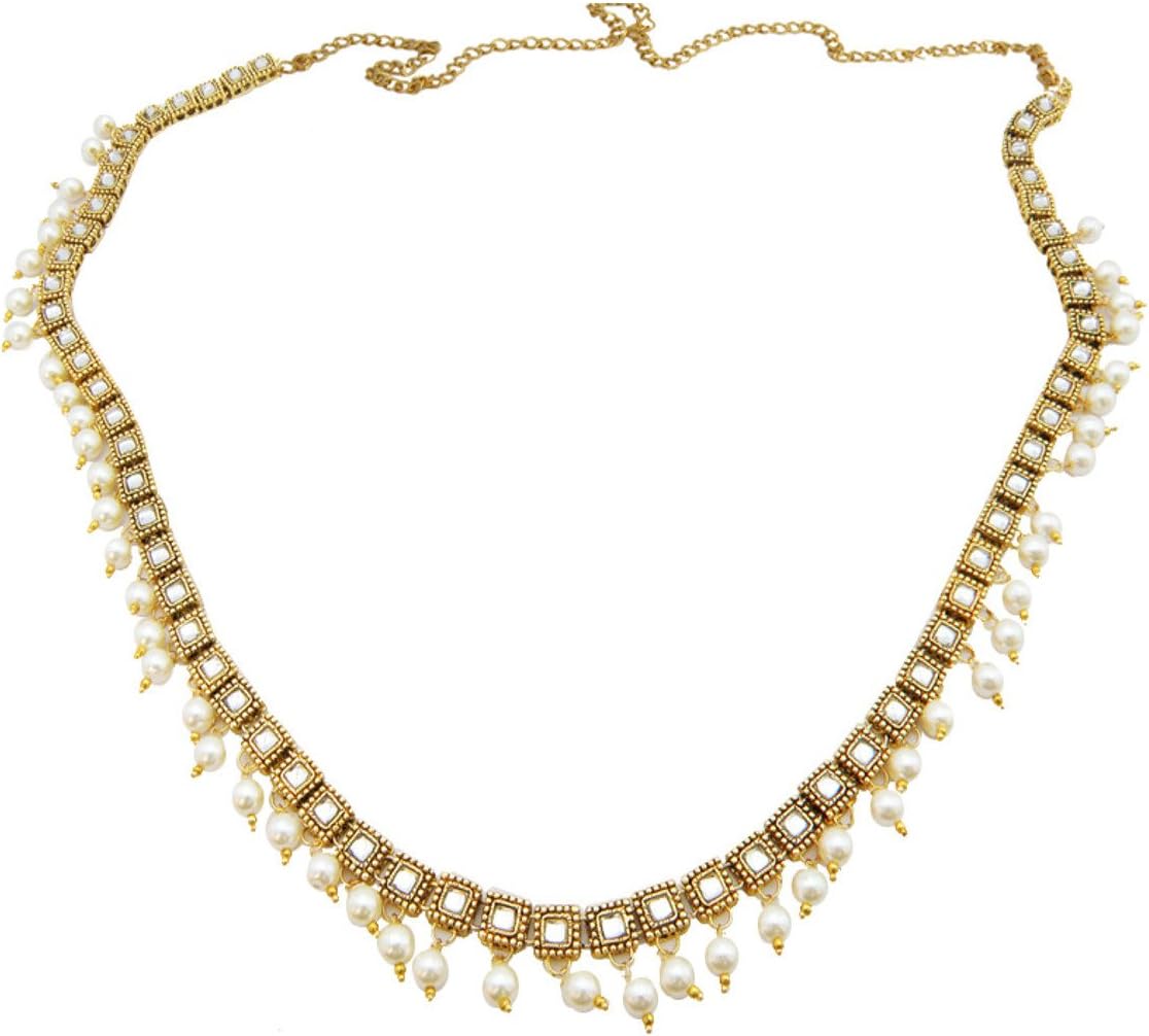Shreyadzines Kundan Stone Faux Pearl Studded Kamarbandh Waist Belt Saree Belt for Women