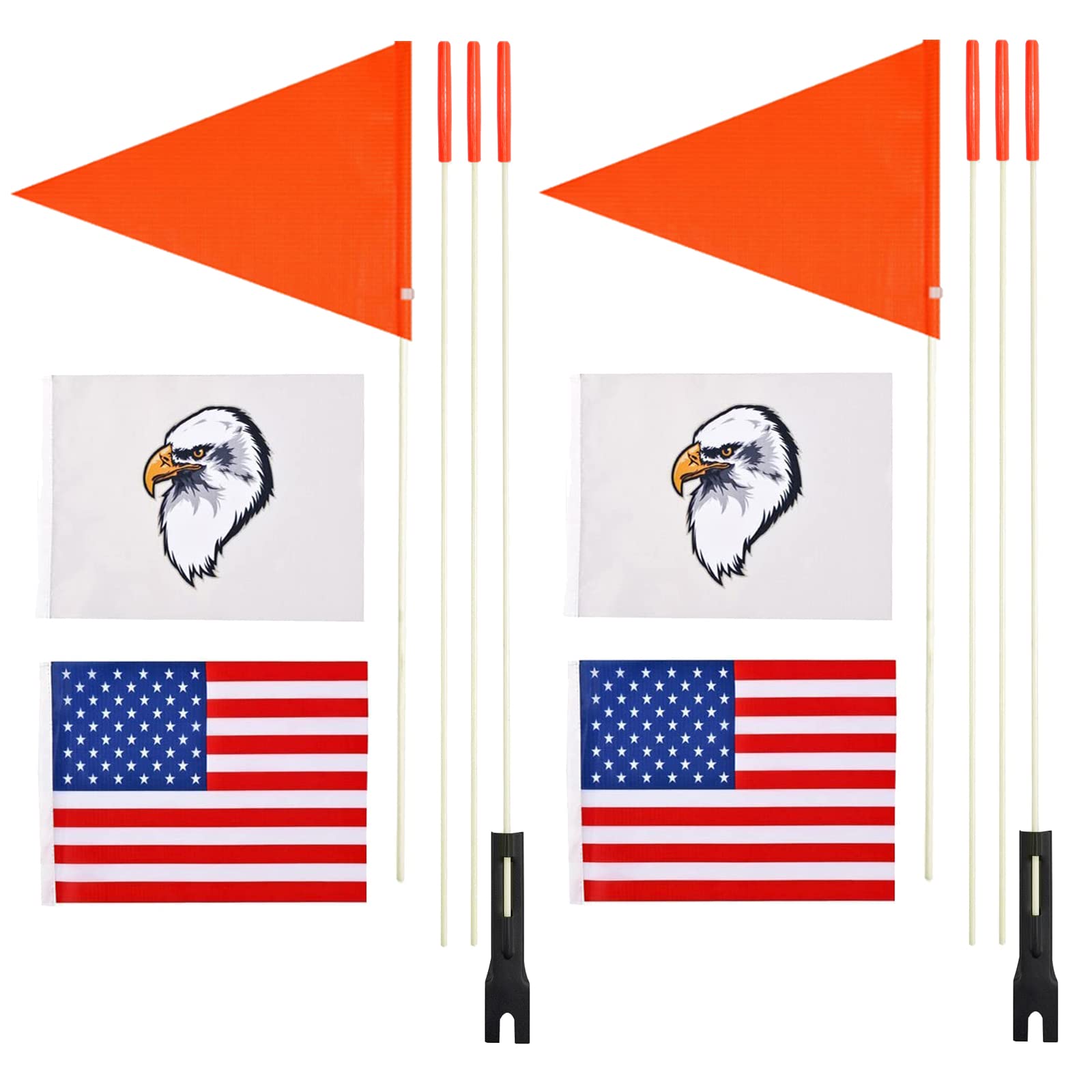 Photo 1 of 2 Pcs Upgraded Bike Flags with Visibility Orange safety flags with 6 foot Heavy Duty Fiberglass Flag Pole, and American Flag