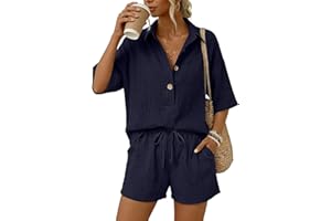 Short Sets for Women 2 Piece Summer Airport Outfits Cotton Linen Lounge Set V Neck T Shirt High Waisted Shorts Matching Set