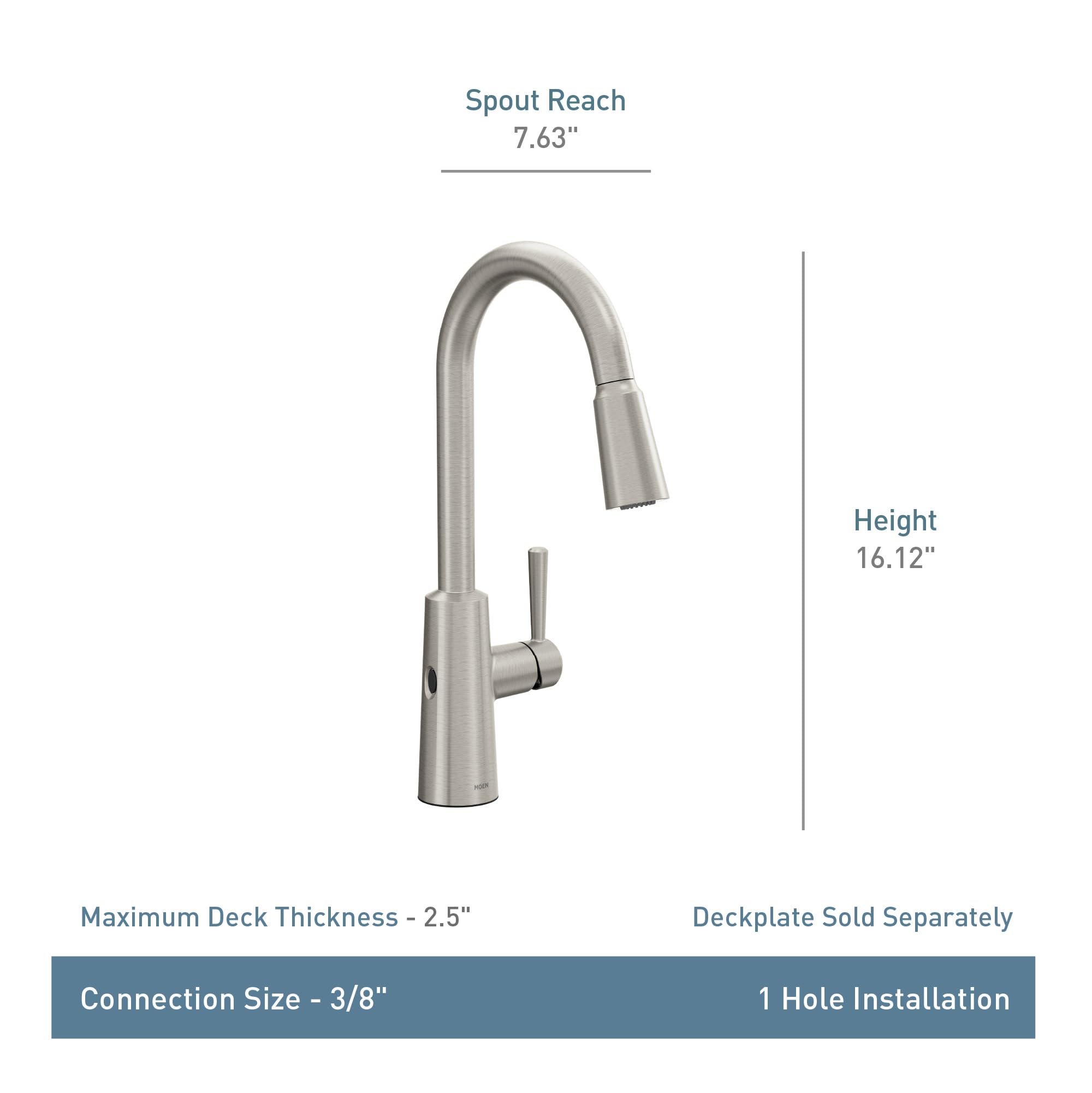 Moen Riley Spot Resist Stainless Hands-Free Touchless Sensor Single Handle Pull Down Kitchen Faucet, 7402EWSRS