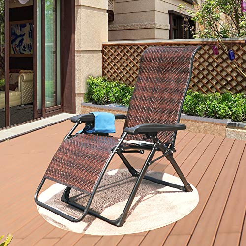 GOLDSUN Rattan Zero Gravity Reclining Chaise Lounger Adjustable Folding