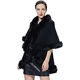 SUFCOMOU Winter Poncho Shawl Wrap Women Cape Faux Fur Trim Coat Sleeveless Cardigan Dressy Cloak