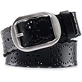 JASGOOD Women's Hollow Flower Genuine Leather Belt for Jeans Pants Wide Belt for Ladies