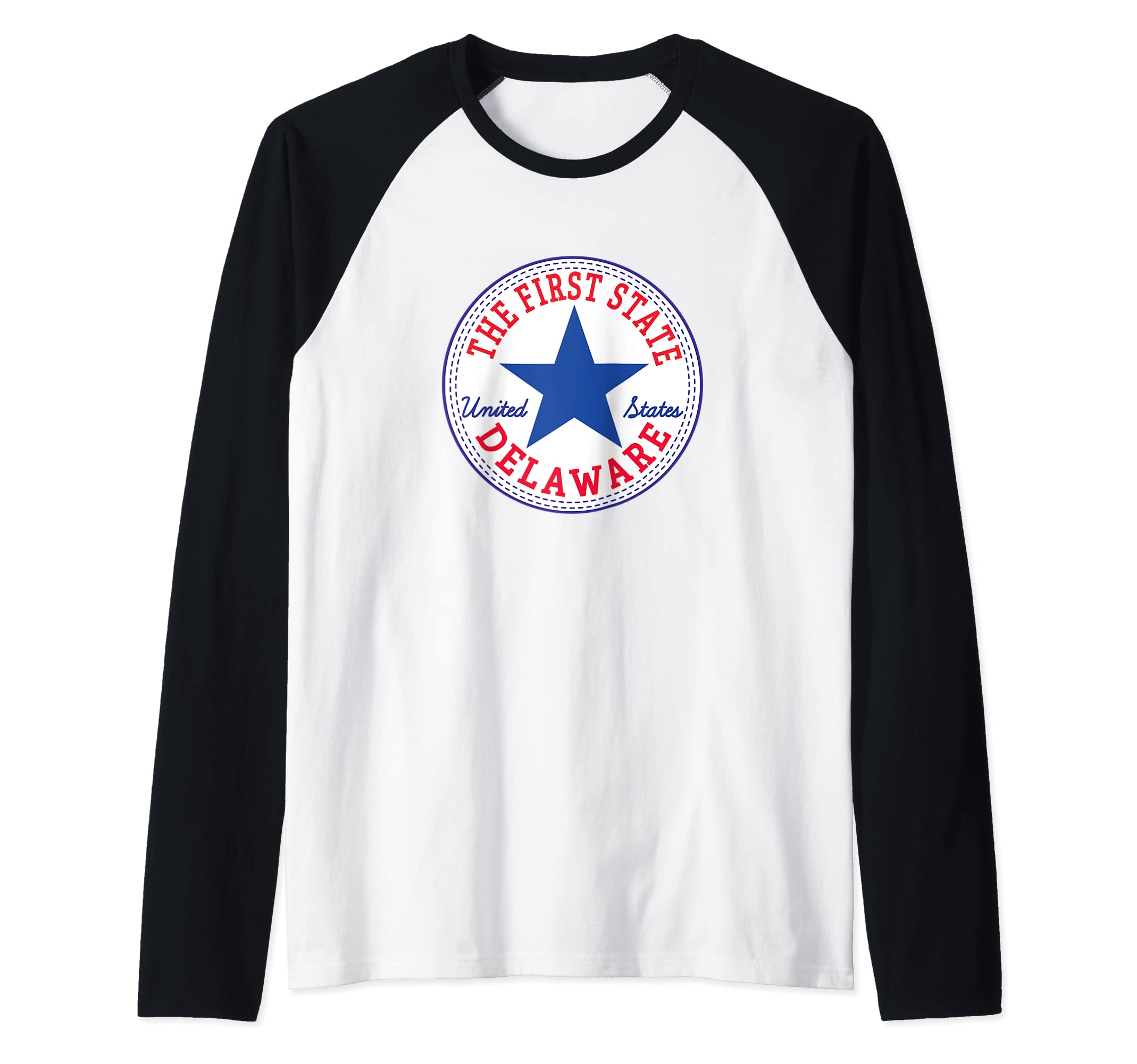 DELAWARE The First State USA United States of America Raglan Baseball Tee