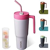 BJPKPK 40oz Tumbler With Handle And Straw Insulated Tumblers Cups With Lid Stainless Steel Travel Coffee Mug With Fruit Infuser,Light Gray