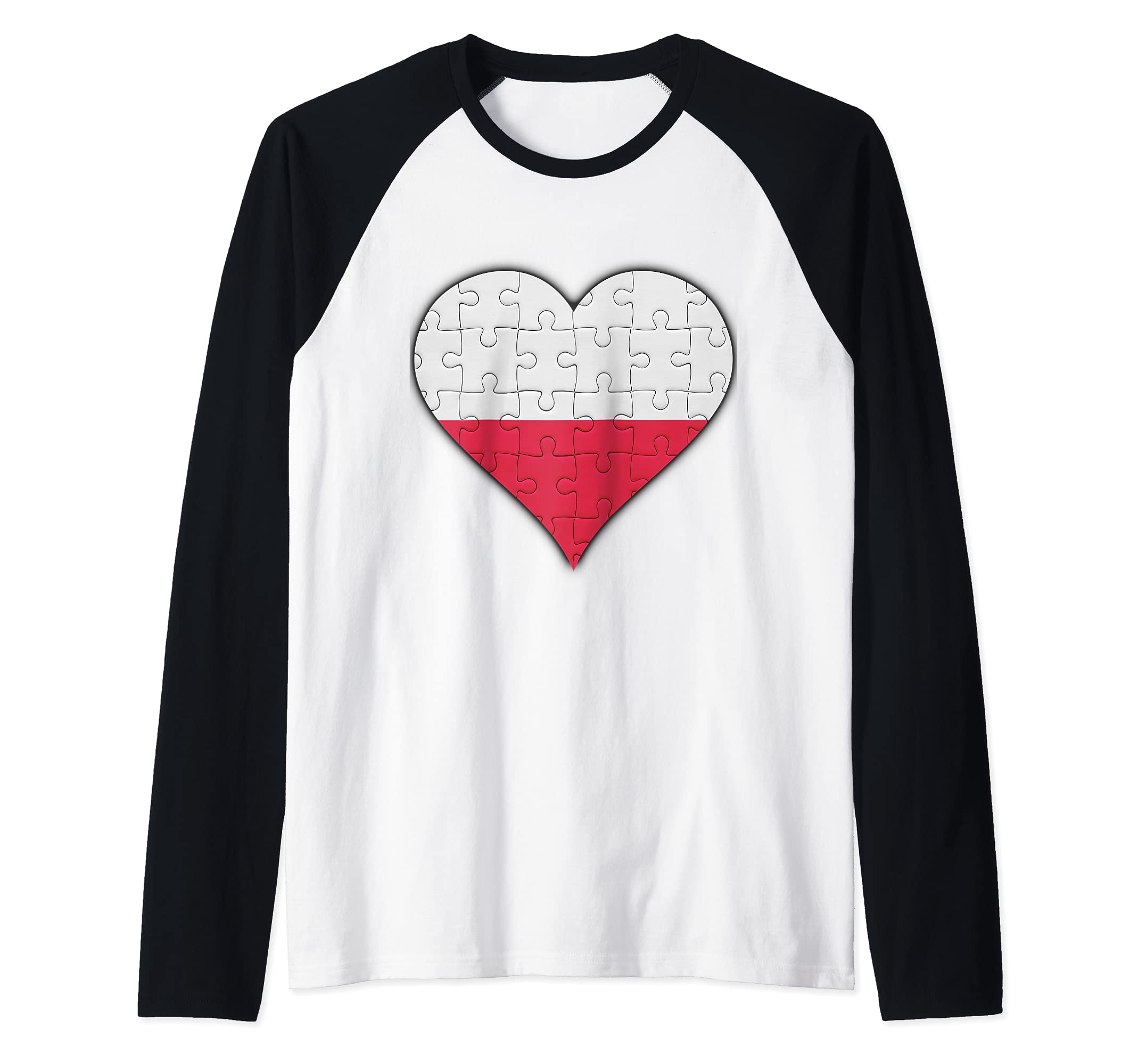 Poland Polish Flag Heart Raglan Baseball Tee