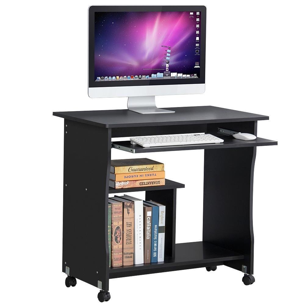 Buy Popamazing Wood Computer Desks Trolley Table with Keyboard Tray and