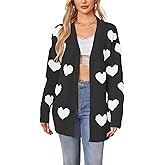 Women Cute Oversized Valentines Day Cardigan Sweater Kawaii Love Heart Button Up Preppy Knit Coat Trendy Y2k Clothes