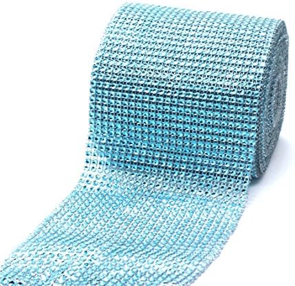 Silver Rhinestone Ribbon Diamond Bling Sparkle Wrap Bulk DIY Roll for Event Decorations Bridal/Baby Shower Birthdays, Arts & Crafts Vase & Party Decorations (Wathet Blue, 10 Yard)