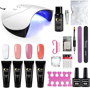 Kit Faux Ongles Gel Poly Construction Gel 4 Couleurs 15ml Gel à Ongle 36w Uv Lampe Led Sèche Base Coat Gel De Finition Cleanser Stickers Décor