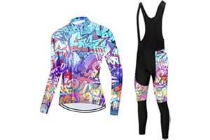MOXILYN Women Cycling Jersey Set Long Sleeve Bike Shirts Clothing Full Zipper Bicycle Bibs Pant with 20D Padded Cycling Kit