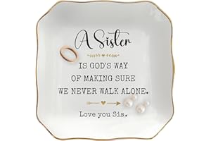UKMZUII Sister Gifts, A Sister is God's Way of Making Sure We Never Walk Alone 4"X4" Ceramic Jewelry Dish Tray, Birthdays Chr