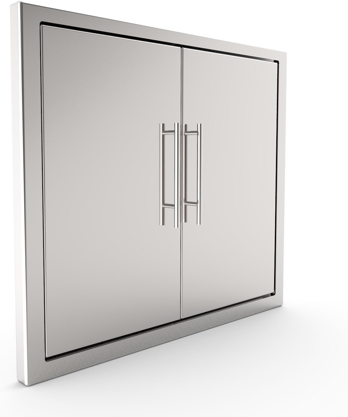 Double Access Bbq Door 30x21 Outdoor Kitchen Drawer Polished Modern Frame